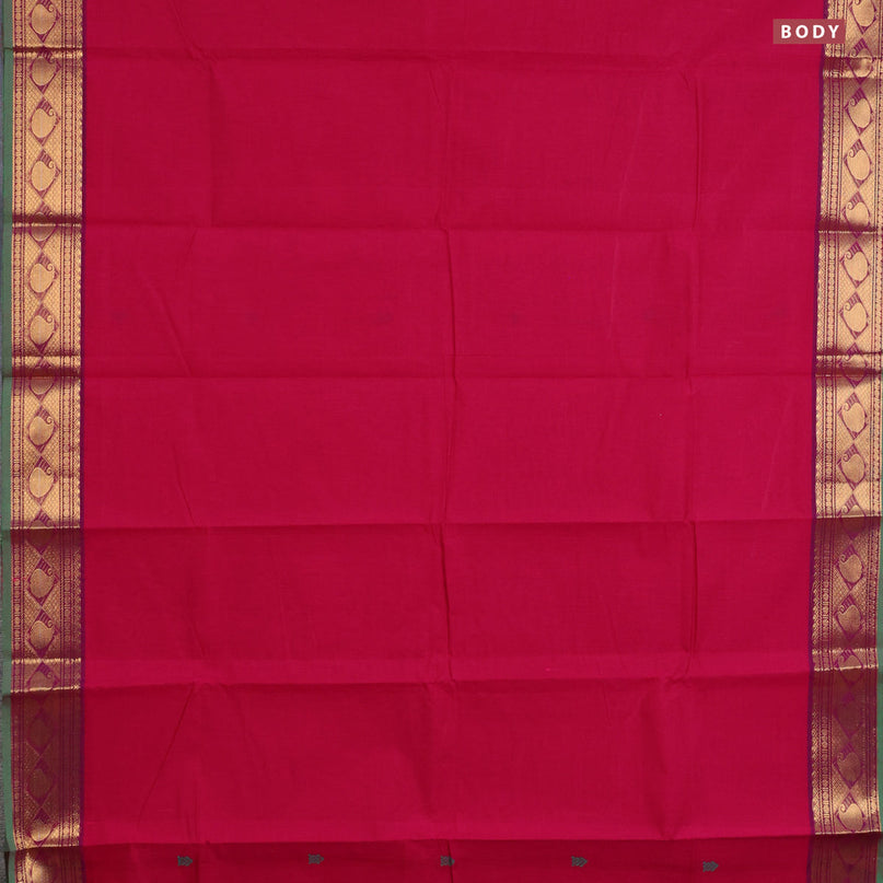 Chettinad cotton saree magenta pink and green with thread woven buttas and zari woven border & woven blouse