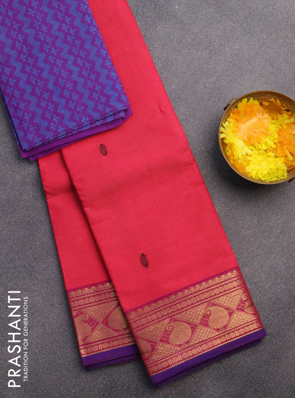 Chettinad cotton saree pink and blue with thread woven buttas and zari woven border & woven blouse