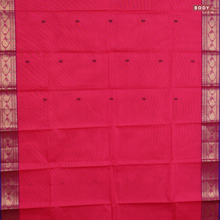 Chettinad cotton saree pink and blue with thread woven buttas and zari woven border & woven blouse