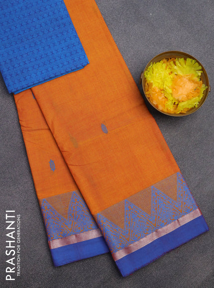 Chettinad cotton saree yellow shade and cs blue with thread woven buttas and thread woven simple border & woven blouse