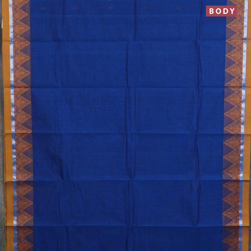 Chettinad cotton saree cs blue and mustard yellow with thread woven buttas and thread woven simple border & woven blouse