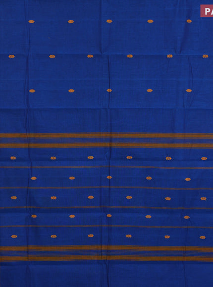 Chettinad cotton saree cs blue and mustard yellow with thread woven buttas and thread woven simple border & woven blouse