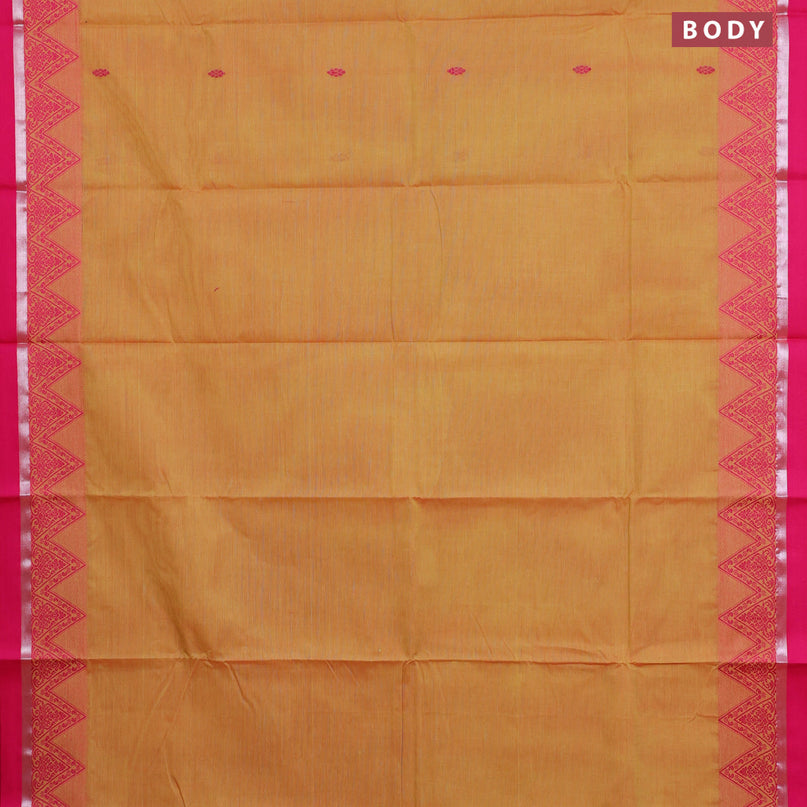 Chettinad cotton saree yellow shade and pink with thread woven buttas and thread woven simple border & woven blouse