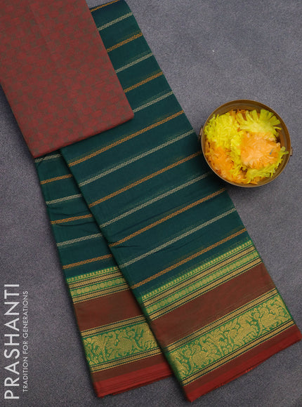 Chettinad cotton saree green and maroon shade with allover thread weaves and rettapet zari woven border & woven blouse