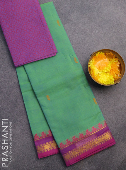 Chettinad cotton saree green shade and magenta pink with thread woven buttas and zari woven border & woven blouse