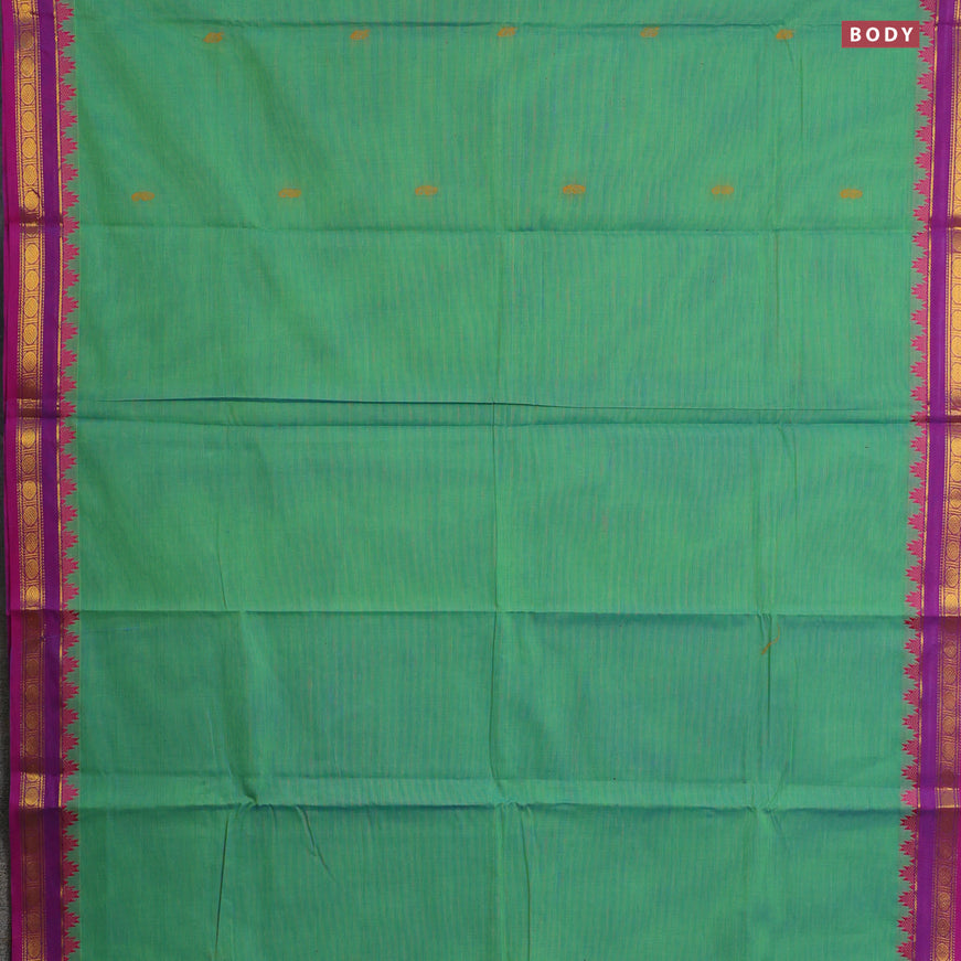 Chettinad cotton saree green shade and magenta pink with thread woven buttas and zari woven border & woven blouse