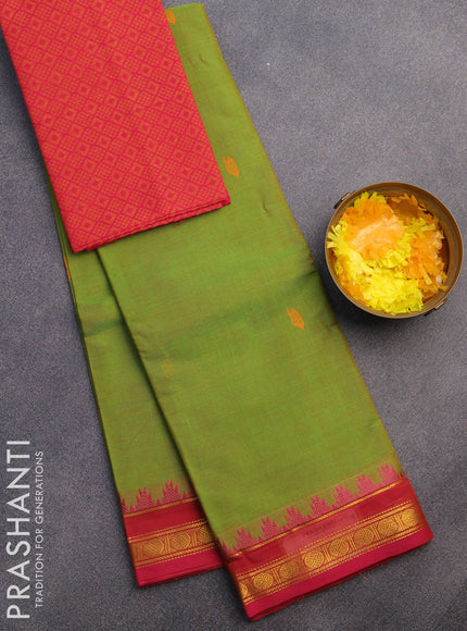 Chettinad cotton saree light green and pink with thread woven buttas and zari woven border & woven blouse