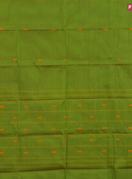 Chettinad cotton saree light green and pink with thread woven buttas and zari woven border & woven blouse