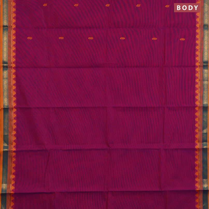 Chettinad cotton saree magenta pink and mustard yellow with thread woven buttas and zari woven border & woven blouse