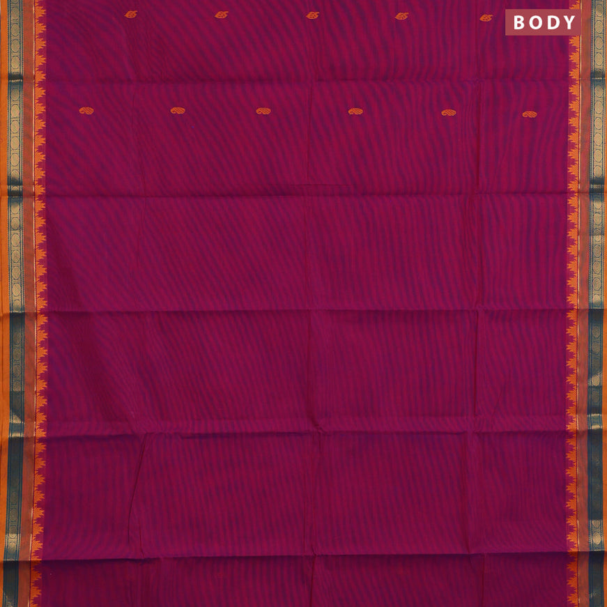 Chettinad cotton saree magenta pink and mustard yellow with thread woven buttas and zari woven border & woven blouse