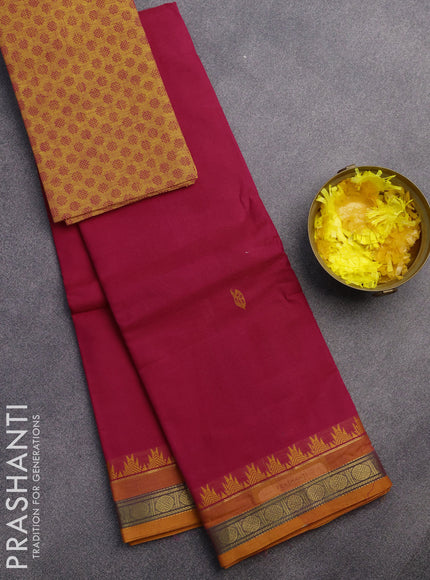 Chettinad cotton saree pink and orange with thread woven buttas and zari woven border & woven blouse