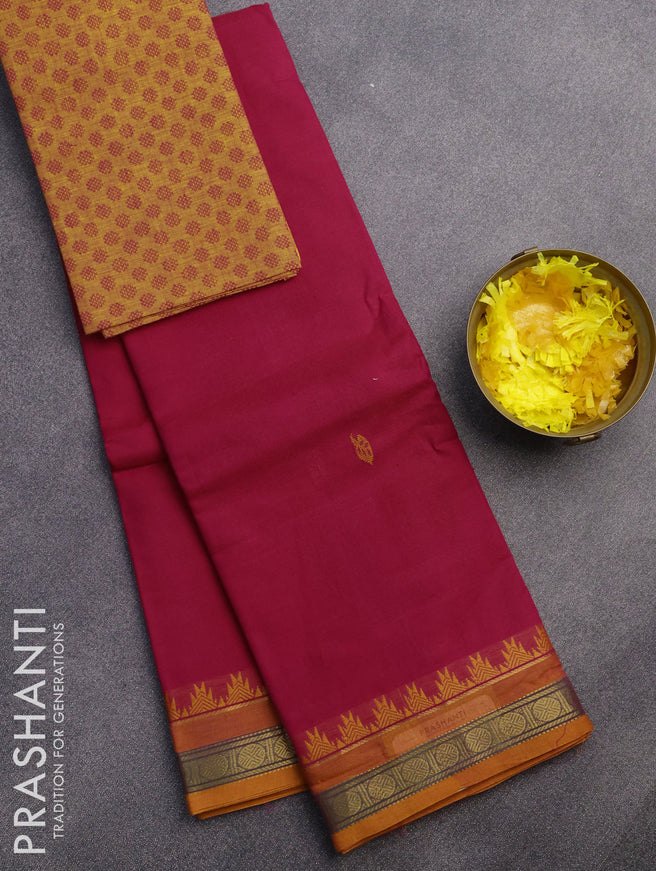 Chettinad cotton saree pink and orange with thread woven buttas and zari woven border & woven blouse