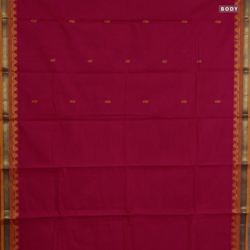 Chettinad cotton saree pink and orange with thread woven buttas and zari woven border & woven blouse