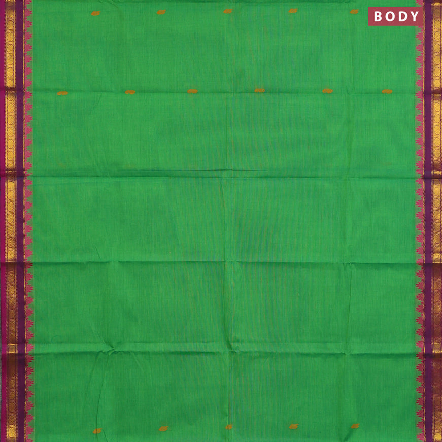 Chettinad cotton saree green and magenta pink with thread woven buttas and zari woven border & woven blouse