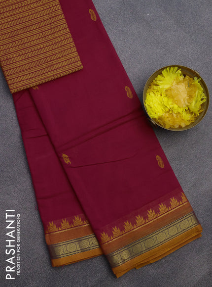 Chettinad cotton saree pink and orange with thread woven buttas and zari woven border & woven blouse