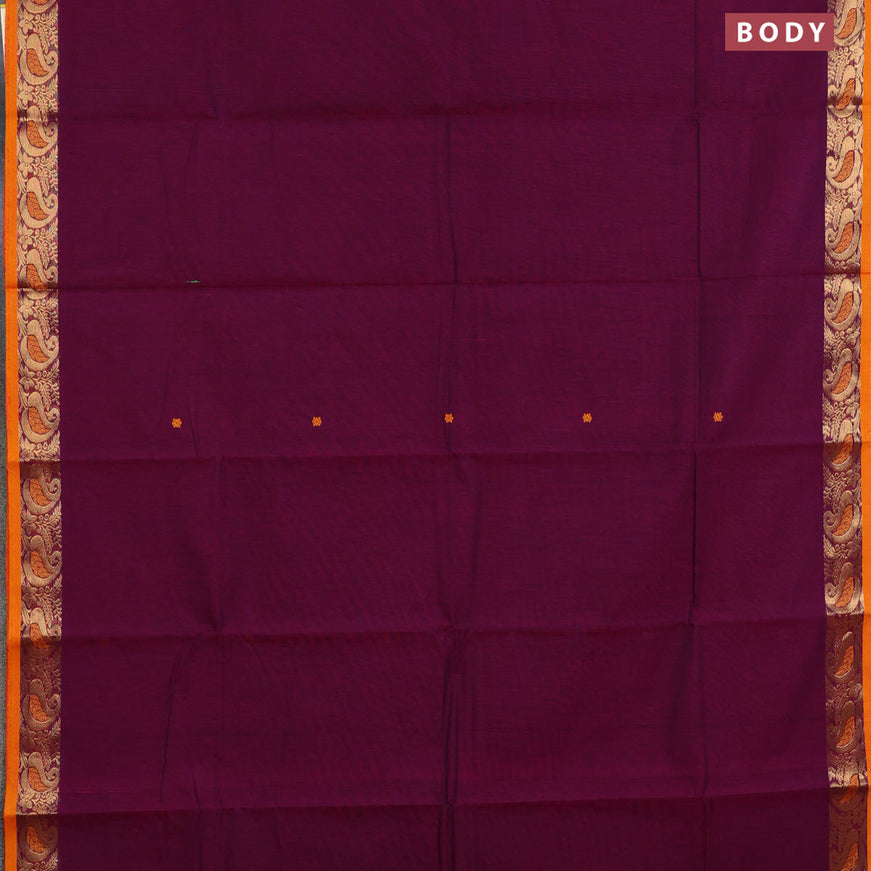 Chettinad cotton saree dark magenta pink and yellow with thread woven buttas and zari woven border & woven blouse