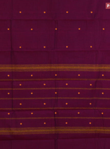 Chettinad cotton saree dark magenta pink and yellow with thread woven buttas and zari woven border & woven blouse