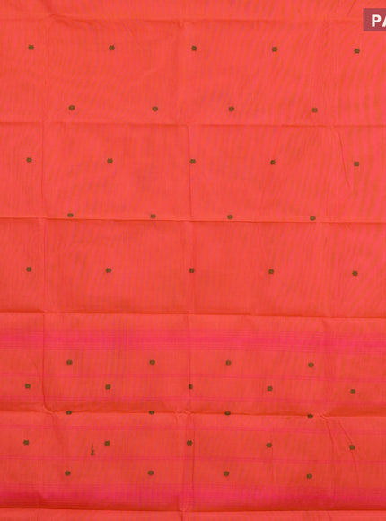 Chettinad cotton saree peach orange and green with thread woven buttas and zari woven border & woven blouse