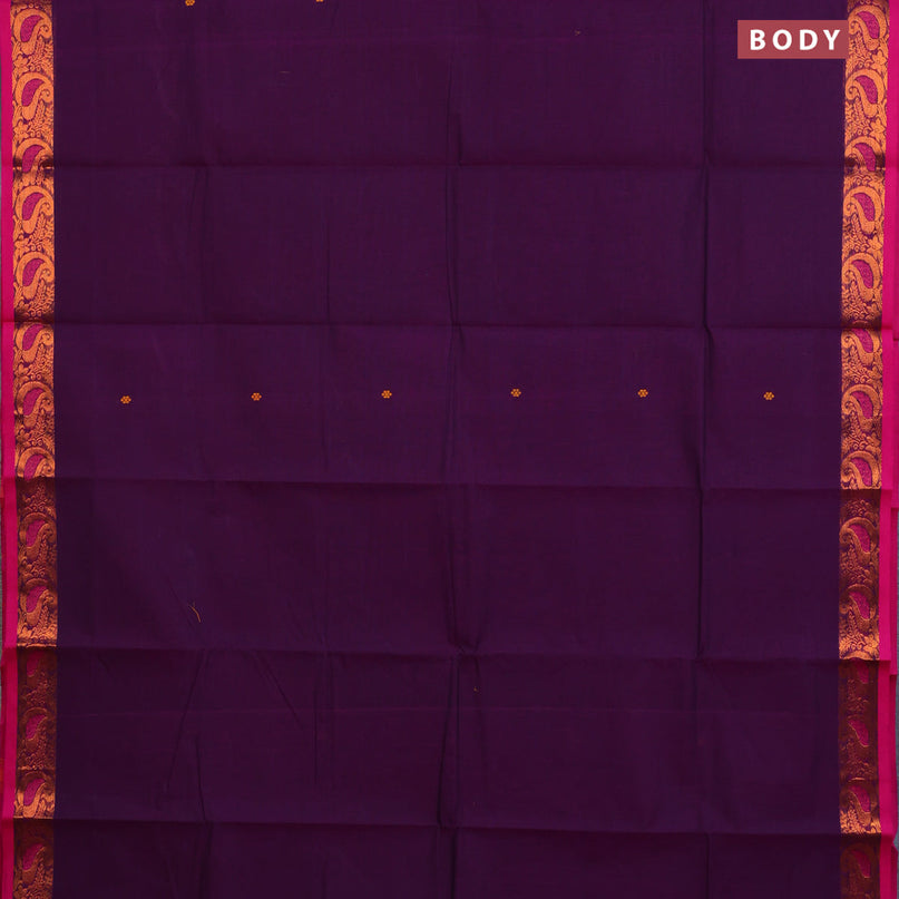 Chettinad cotton saree deep purple and pink with thread woven buttas and zari woven border & woven blouse