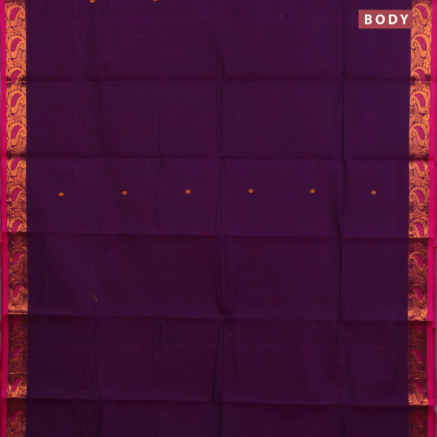 Chettinad cotton saree deep purple and pink with thread woven buttas and zari woven border & woven blouse