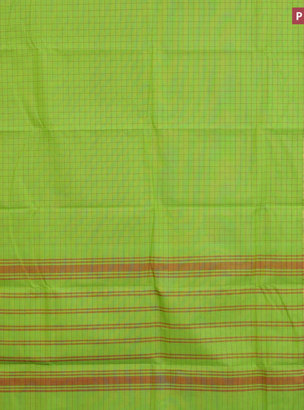 Chettinad cotton saree fluorescent green and maroon shade with allover checked pattern and rettapet zari woven border & woven blouse