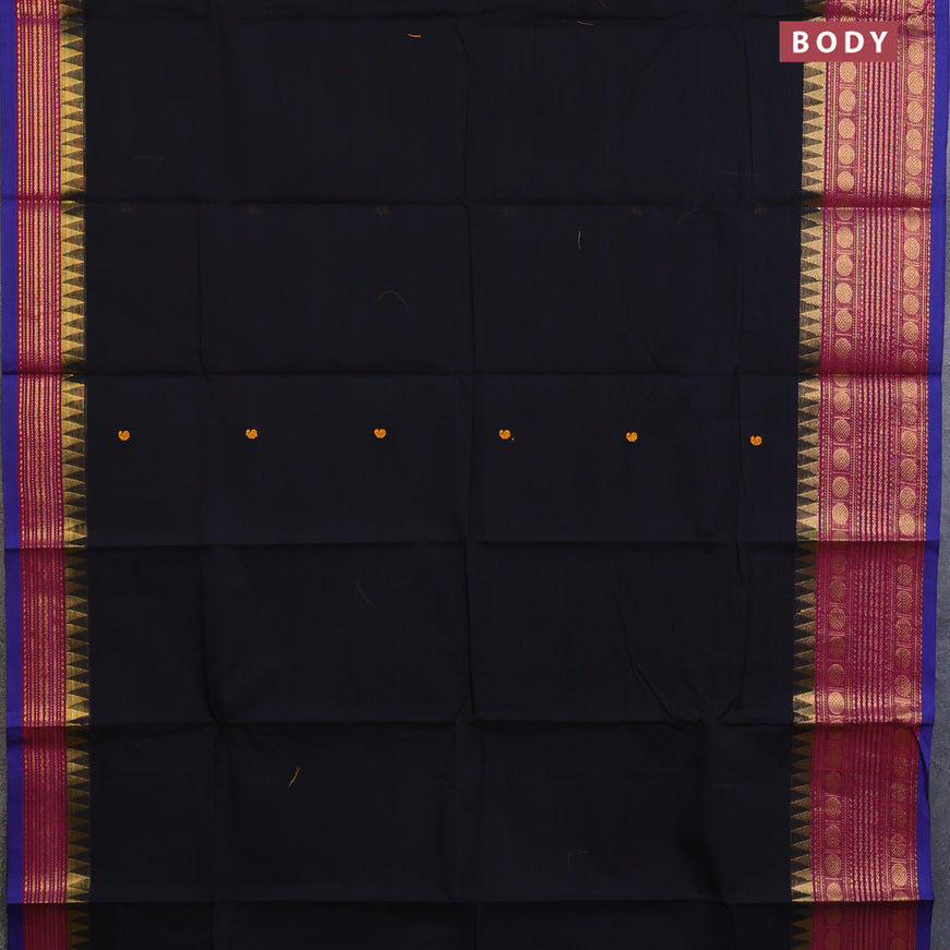 Chettinad cotton saree black and mauve pink with thread woven buttas and long zari woven border & woven blouse