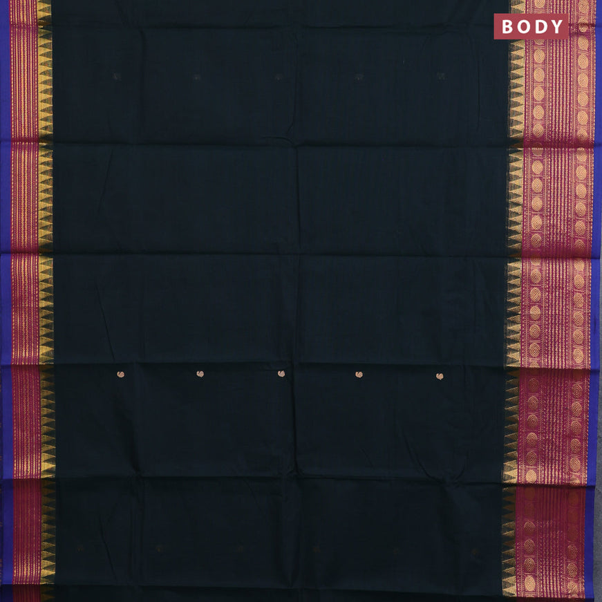 Chettinad cotton saree dark green and mauve pink with thread woven buttas and long zari woven border & woven blouse