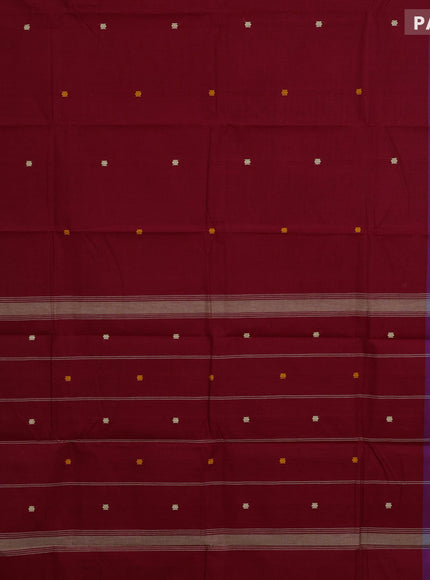 Chettinad cotton saree maroon with thread woven buttas and ganga jamuna border & woven blouse