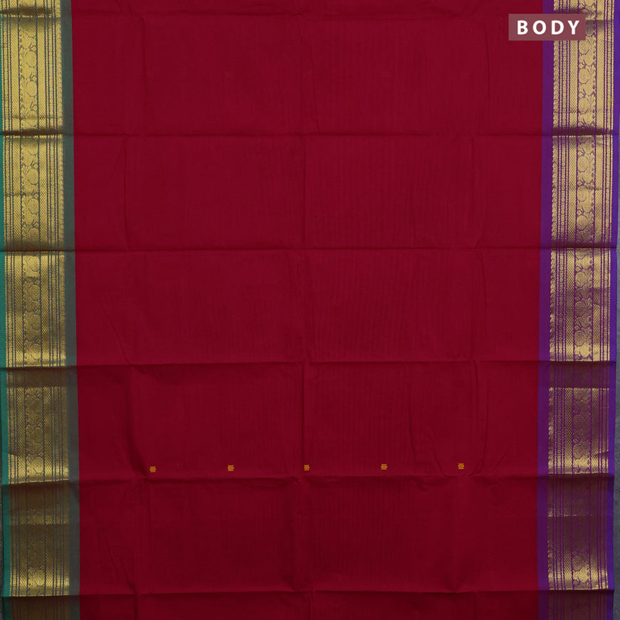 Chettinad cotton saree red with thread woven buttas and ganga jamuna border & woven blouse