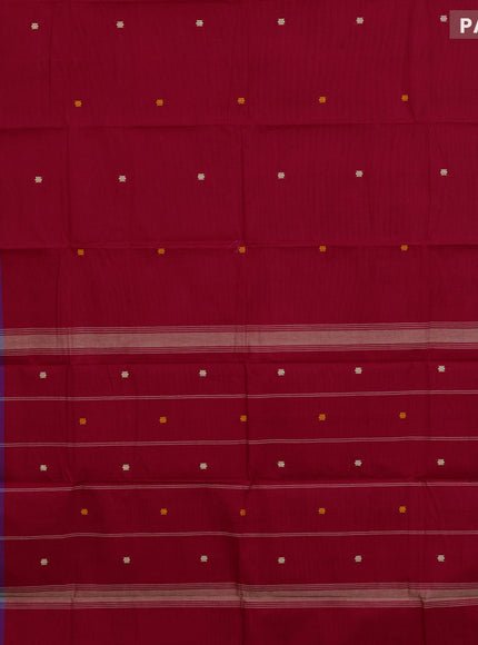 Chettinad cotton saree red with thread woven buttas and ganga jamuna border & woven blouse