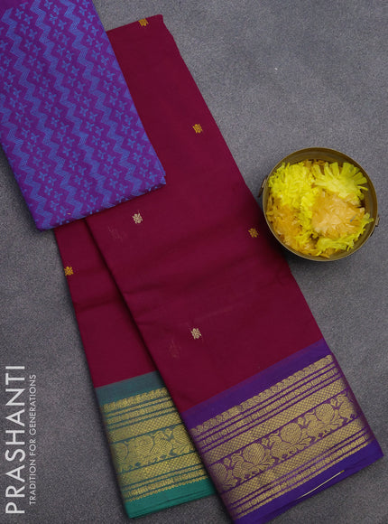 Chettinad cotton saree pink with thread woven buttas and ganga jamuna border & woven blouse