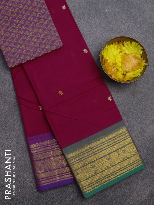 Chettinad cotton saree pink and dual shade of violet with thread woven buttas and annam zari woven border & woven blouse