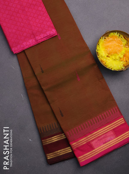 Chettinad cotton saree dual shade of greenish red with woven buttas and rettapet zari woven ganga jamuna border & woven blouse