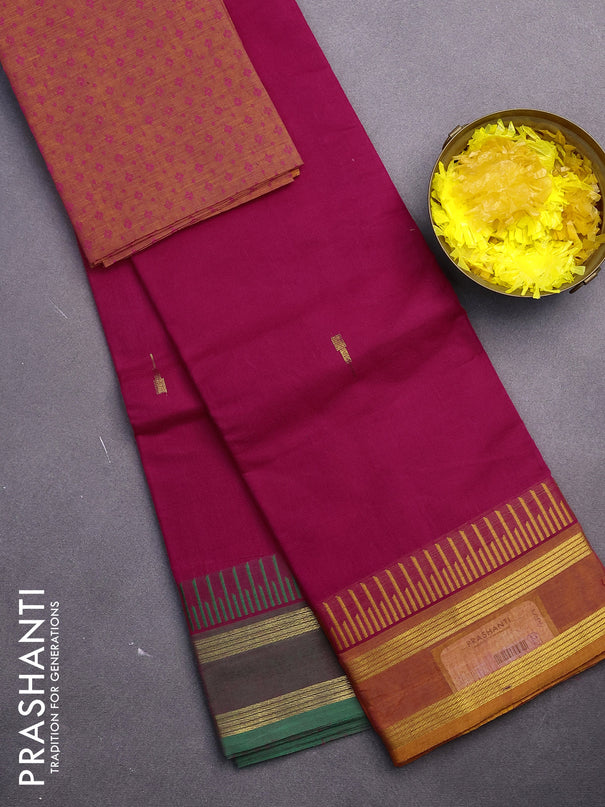 Chettinad cotton saree pink with woven buttas and rettapet zari woven ganga jamuna border & woven blouse