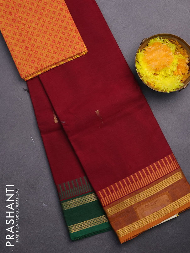 Chettinad cotton saree maroon with woven buttas and rettapet zari woven ganga jamuna border & woven blouse