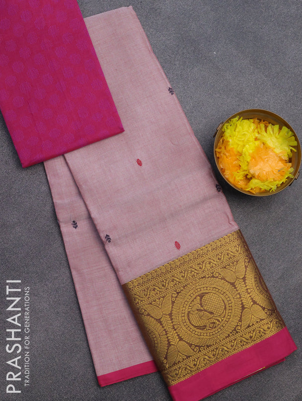 Chettinad cotton saree pastel pink and magenta pink with woven buttas and zari woven border & woven blouse