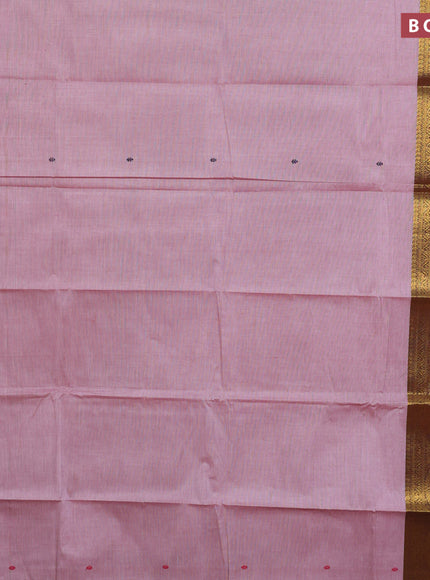 Chettinad cotton saree pastel pink and magenta pink with woven buttas and zari woven border & woven blouse