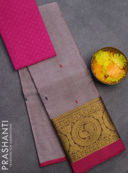 Chettinad cotton saree grey shade and magenta pink with woven buttas and zari woven border & woven blouse