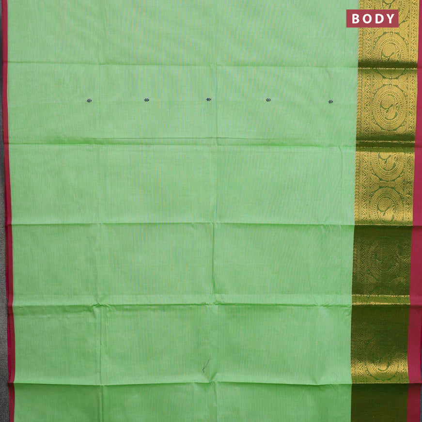 Chettinad cotton saree light green and pink with woven buttas and zari woven border & woven blouse