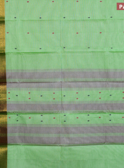 Chettinad cotton saree light green and pink with woven buttas and zari woven border & woven blouse