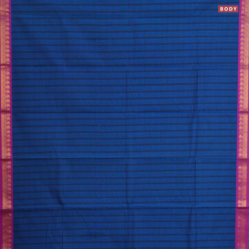 Chettinad cotton saree cs blue and magenta pink with allover stripes pattern and zari woven border & woven blouse