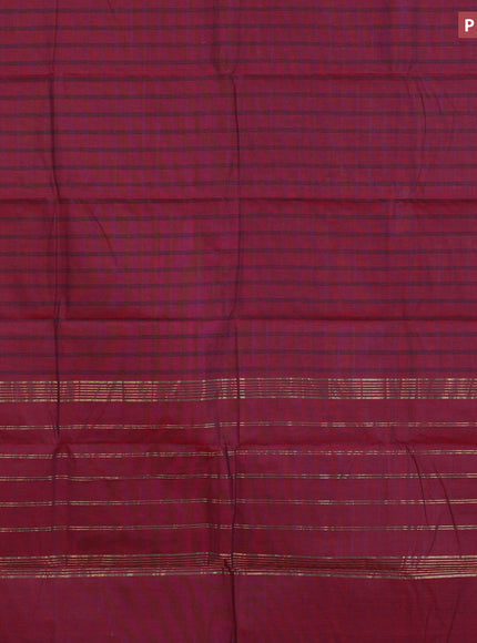 Chettinad cotton saree maroon and pink with allover stripes pattern and zari woven border & woven blouse