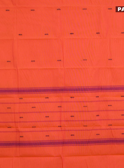 Chettinad cotton saree dual shade of peach orange with thread woven buttas and zari woven border & woven blouse