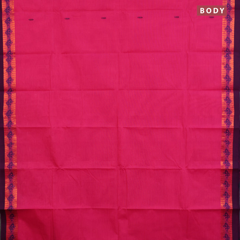 Chettinad cotton saree pink and purple with thread woven buttas and zari woven border & woven blouse