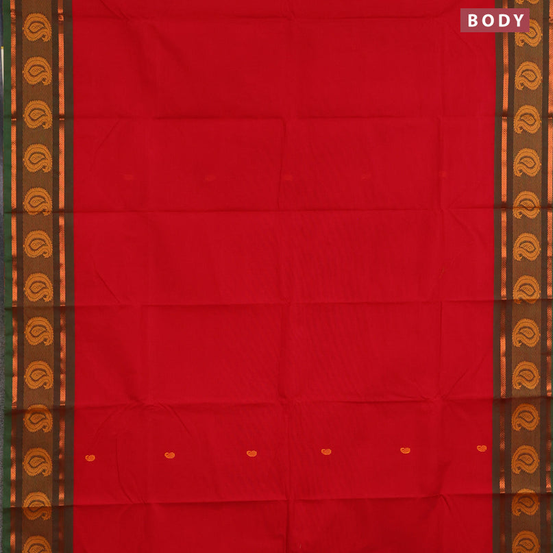 Chettinad cotton saree red and dual shade of green with thread woven buttas and rettapet zari woven border & woven blouse