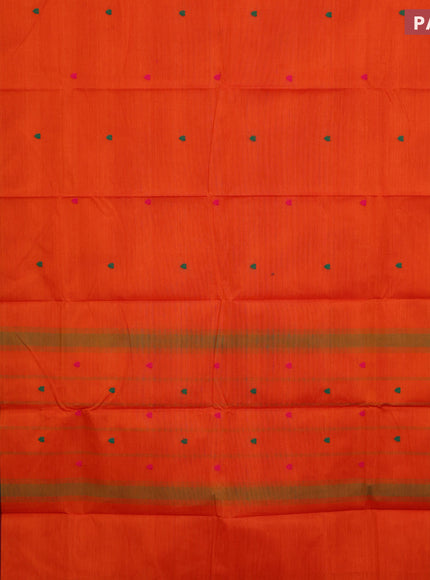 Chettinad cotton saree orange with thread woven buttas and ganga jamuna border & woven blouse