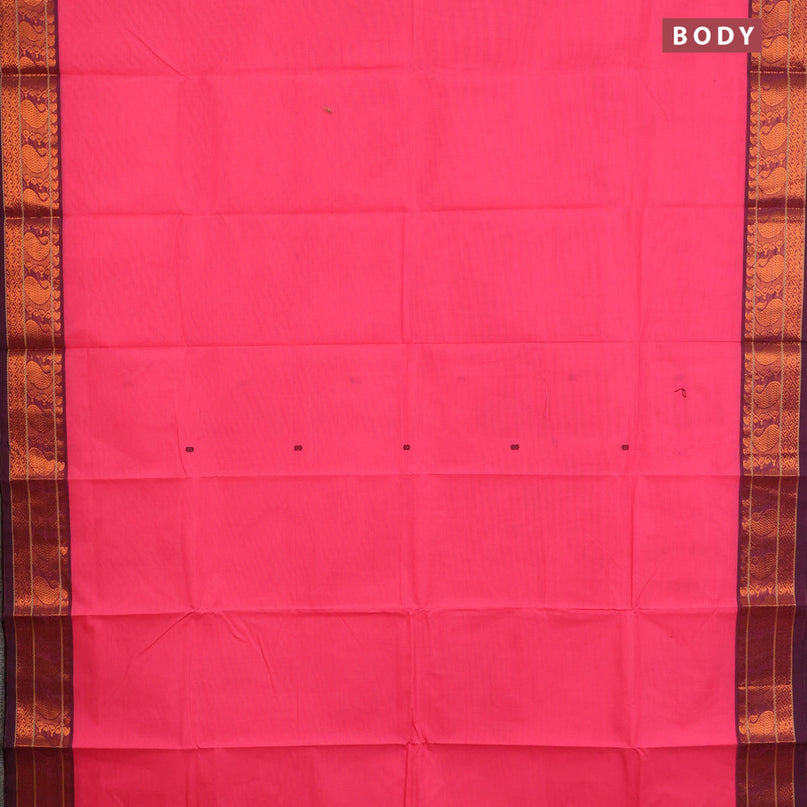 Chettinad cotton saree candy pink and maroon shade with thread woven buttas and zari woven border & woven blouse