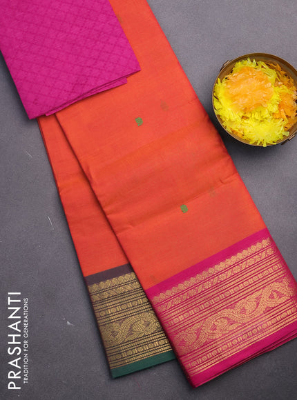 Chettinad cotton saree dual shade of orange with thread woven buttas and ganga jamuna border & woven blouse