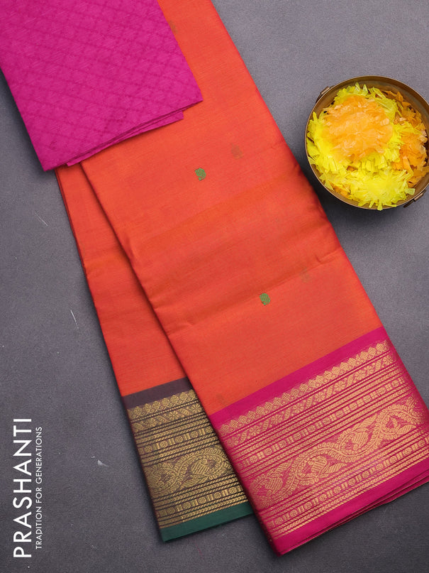 Chettinad cotton saree dual shade of orange with thread woven buttas and ganga jamuna border & woven blouse