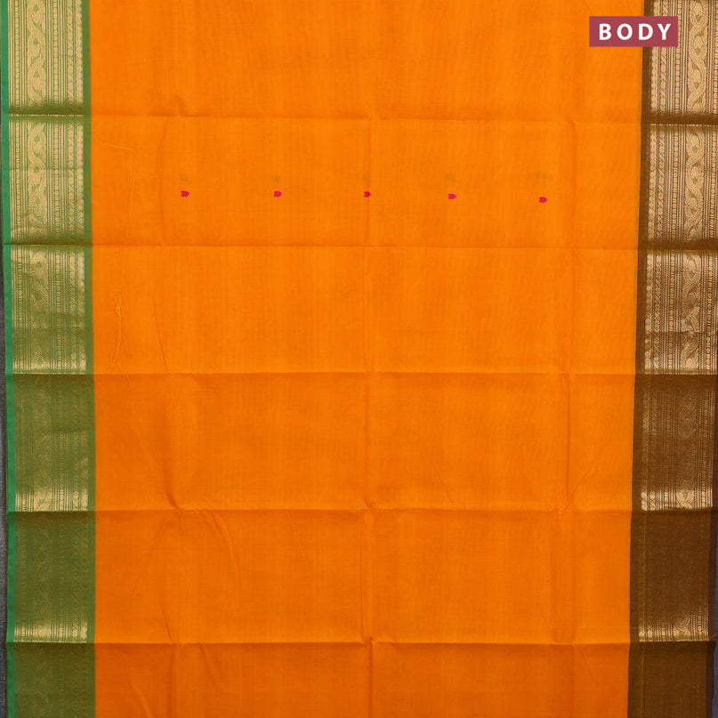 Chettinad cotton saree mango yellow with thread woven buttas and ganga jamuna border & woven blouse